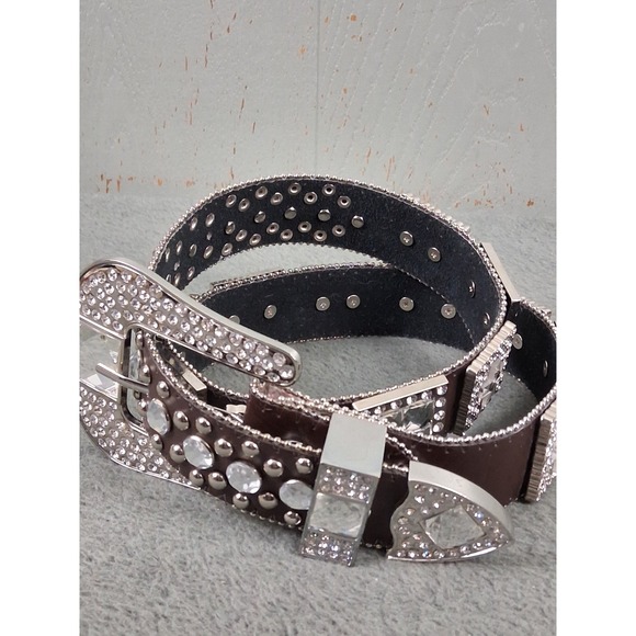 Brown Western Leather Belt Rhinestone Rodeo‎ Queen Sparkle 36 M Cross Biker Punk main image 8